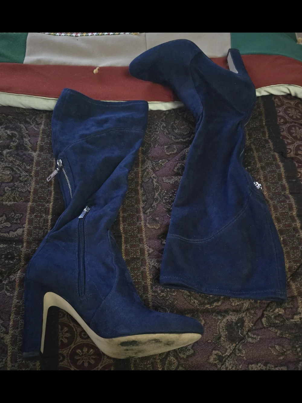 Ivanka Trump Blue Suede Knee-High Block Heel Boots Size 6.5M